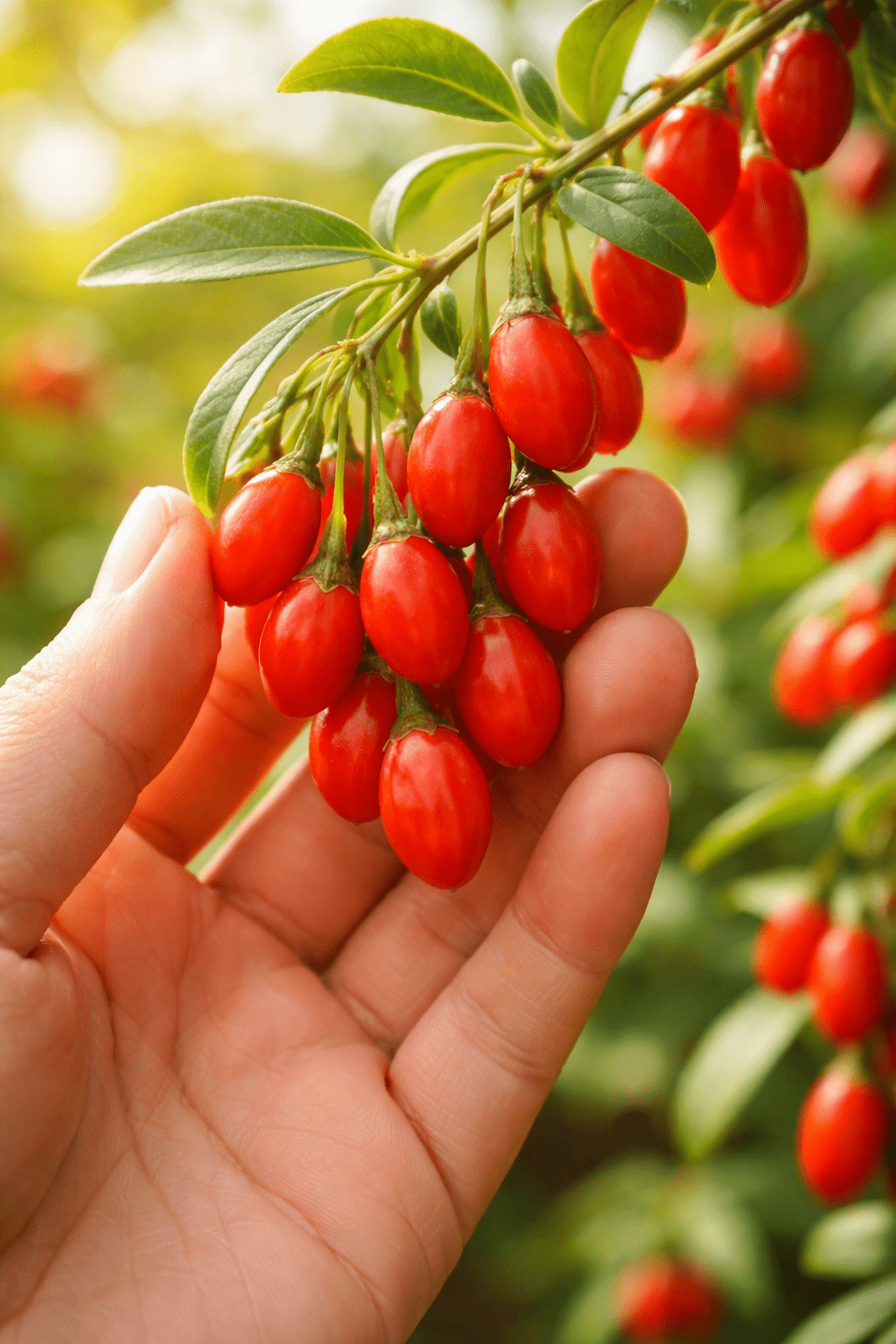 Hasada hazır olgunlaşmış goji berry meyvesi dal üzerinde