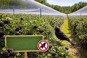 Aronya yetiştiriciliğince Kuş zararı önleme- aronya bahçesinde file uygulaması