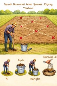 Toprak Numunesi Alma Şeması- Zigzag Yöntemi