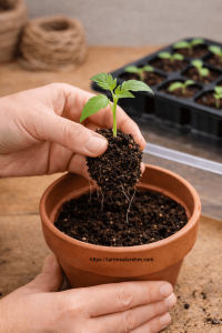 Gercek yaprak cikarmis fidelerin daha buyuk saksiya sasirtilmasi